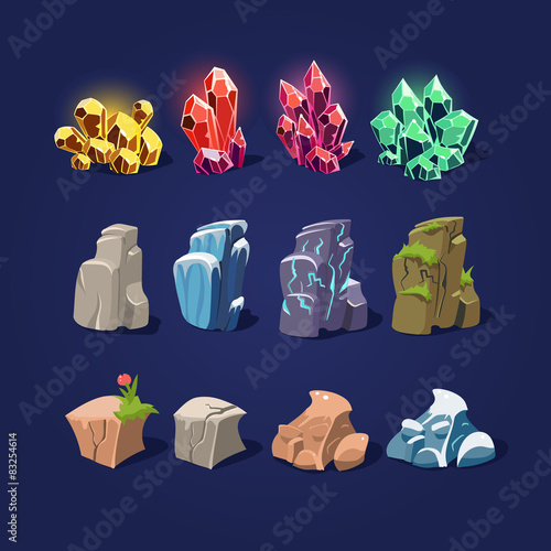 Set of Cartoon Vector Stones and Minerals