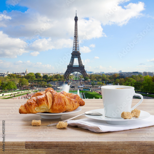 cup of coffee with croissant in Paris  France
