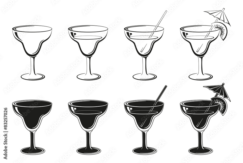 Set Glasses, Black Contours and Silhouettes Set Glasses, Black Contours and Silhouettes