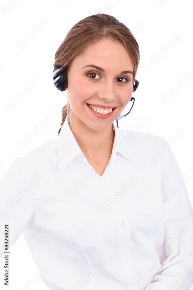 Smiling young support phone operator in headset Smiling young support phone operator in headset