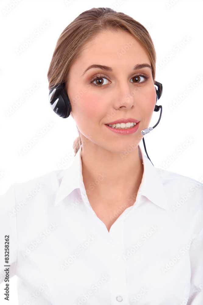 Smiling young support phone operator in headset Smiling young support phone operator in headset