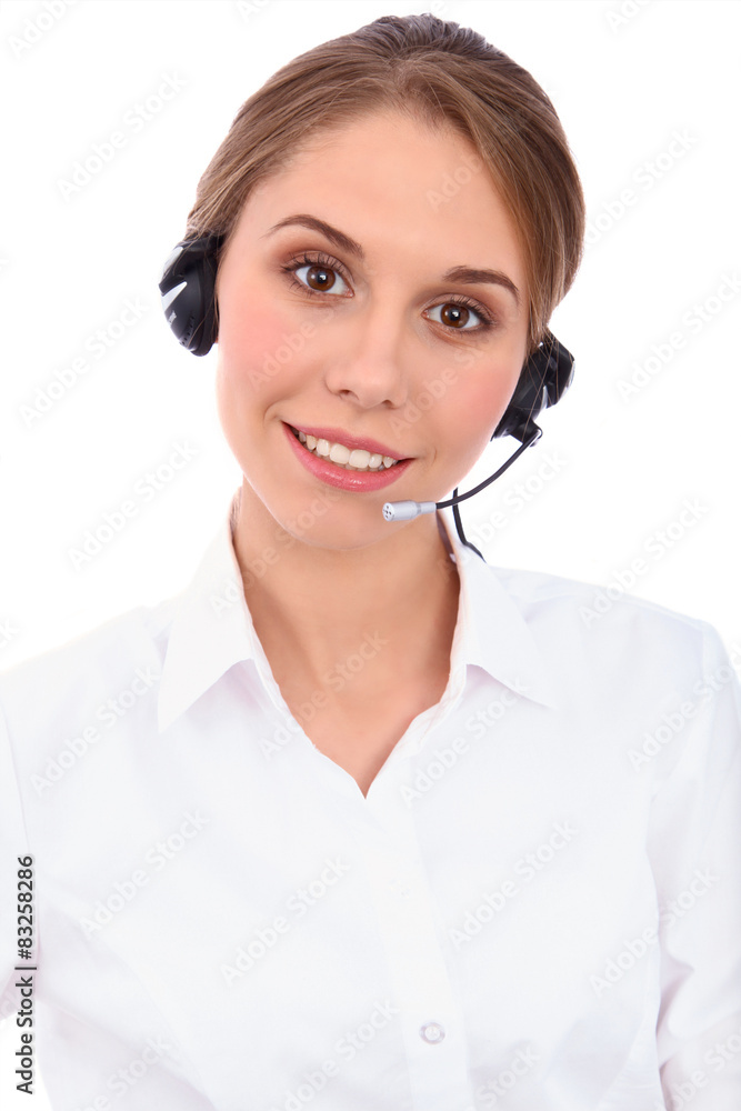 Smiling young support phone operator in headset Smiling young support phone operator in headset