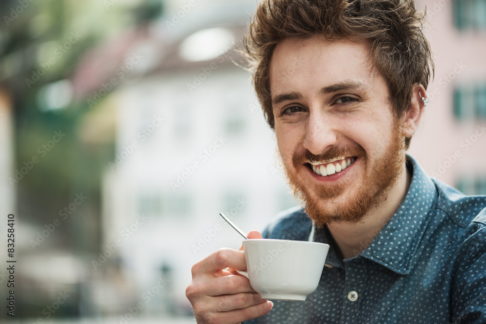 Funny guy with milk moustache Funny guy with milk moustache
