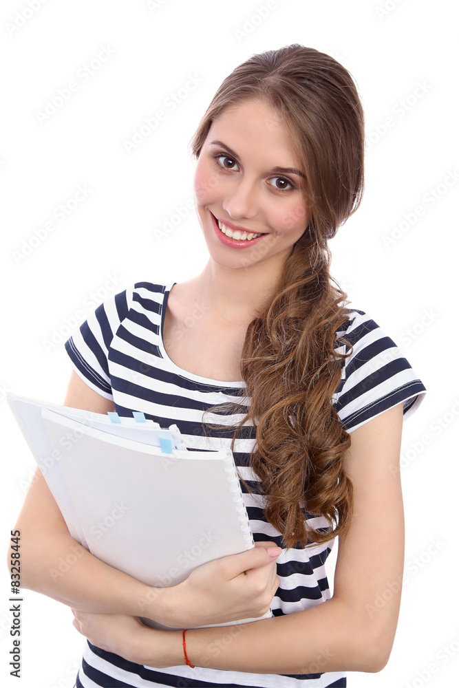 Toothy smiling girl student , isolated on white background Toothy smiling girl student , isolated on white background
