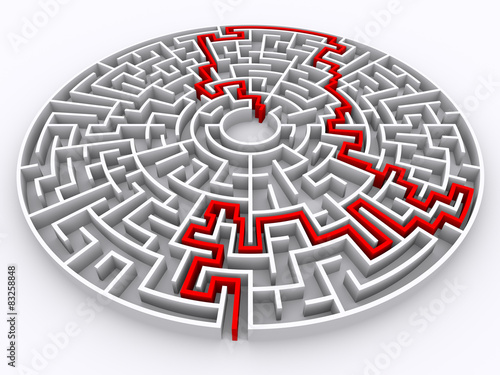 circle maze with solution on white background