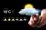 Hand pressing virtual weather icon