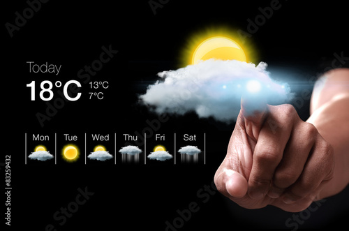 Hand pressing virtual weather icon