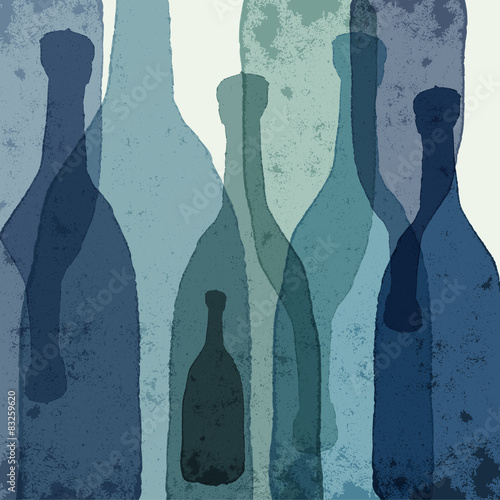 Blue bottles. Watercolor silhouettes.