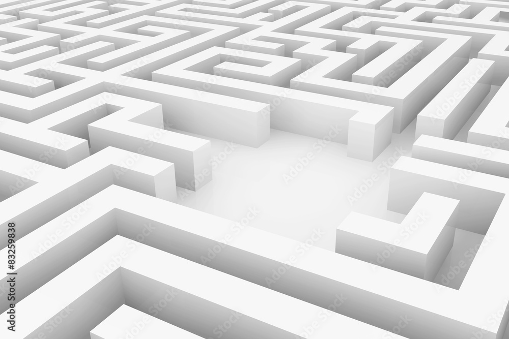 White maze, complex way to find exit. White maze, complex way to find exit.