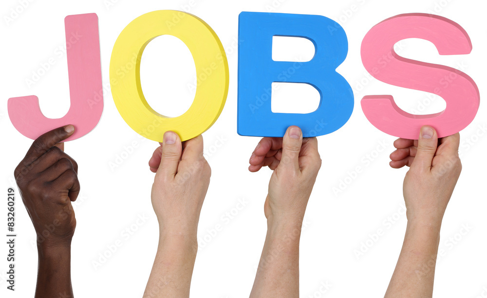 Multikulturell People Gruppe halten das Wort Jobs Multikulturell People Gruppe halten das Wort Jobs