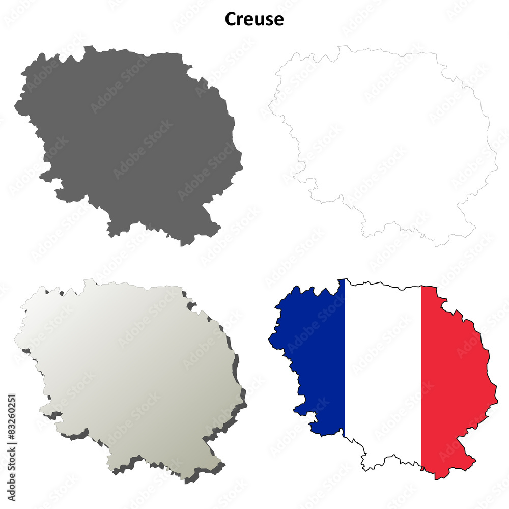 Fototapeta premium Creuse (Limousin) outline map set