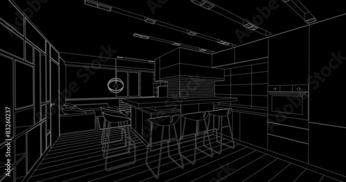 Interior drawing on a black background. 