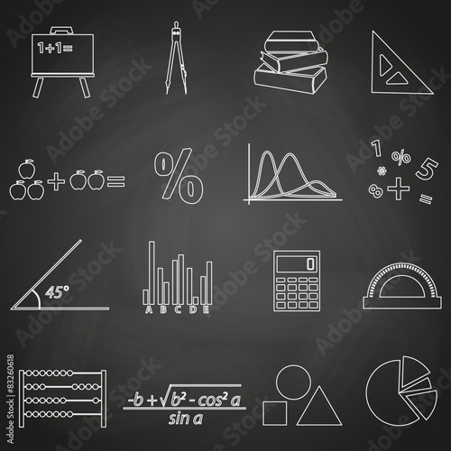 mathematics outline icons set on blackboard eps10