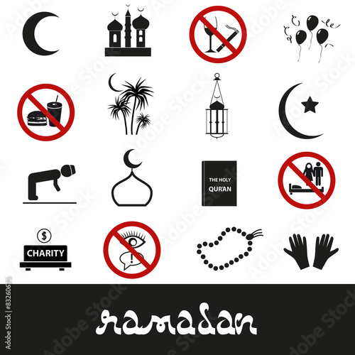 ramadan islam holiday black icons set eps10