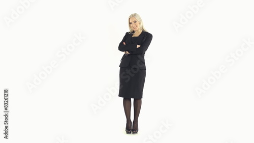 Portrait of confident smiling business woman on white background
