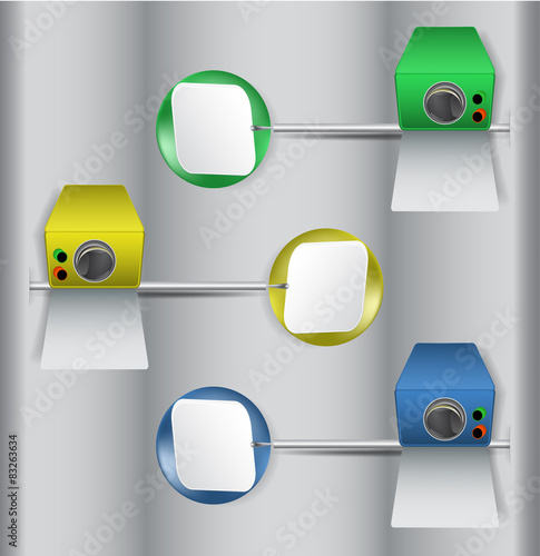 Infographics template with cameras, buttons and banners