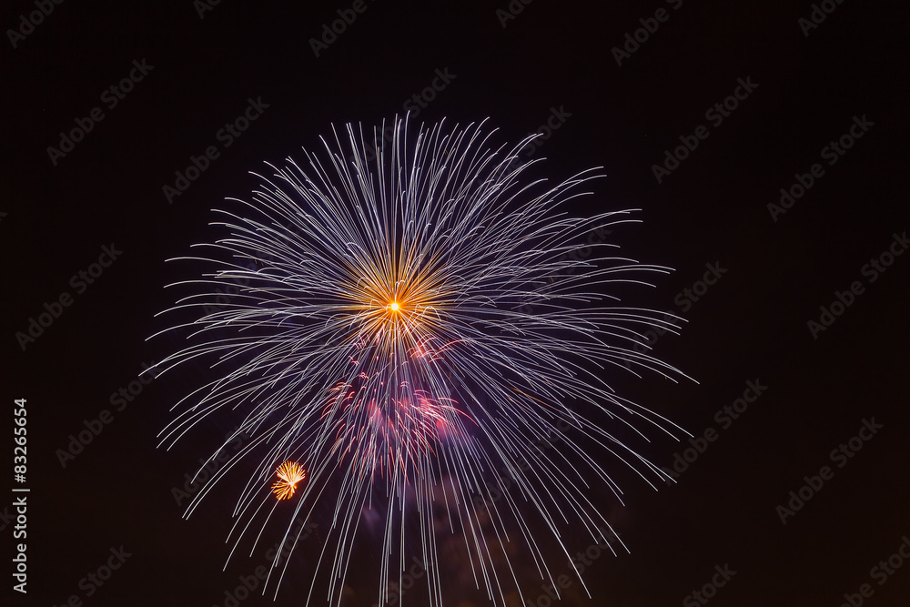 Evening fireworks in sky in honor of celebration of Victory Day Evening fireworks in sky in honor of celebration of Victory Day
