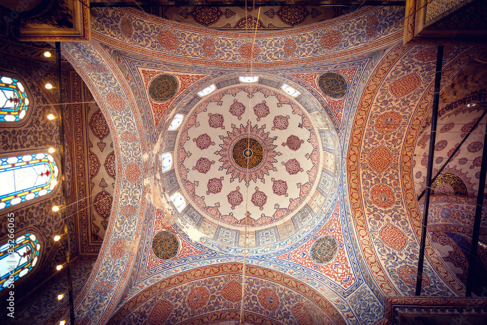 Beautiful interior of the Sultanahmet Mosque (Blue Mosque) 