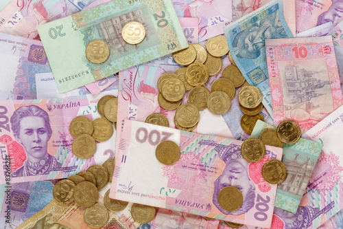 Quadro su tela Ukrainian coins and money bills