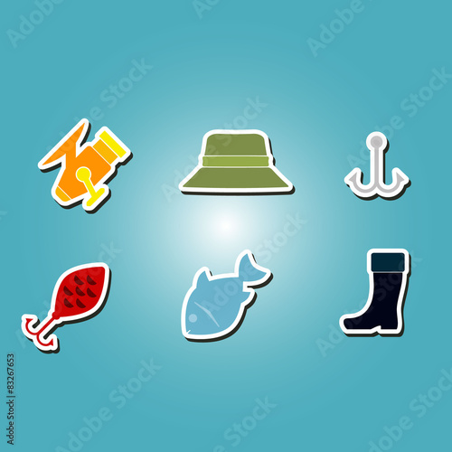 set of monochrome icons with fishing attributes  for your design