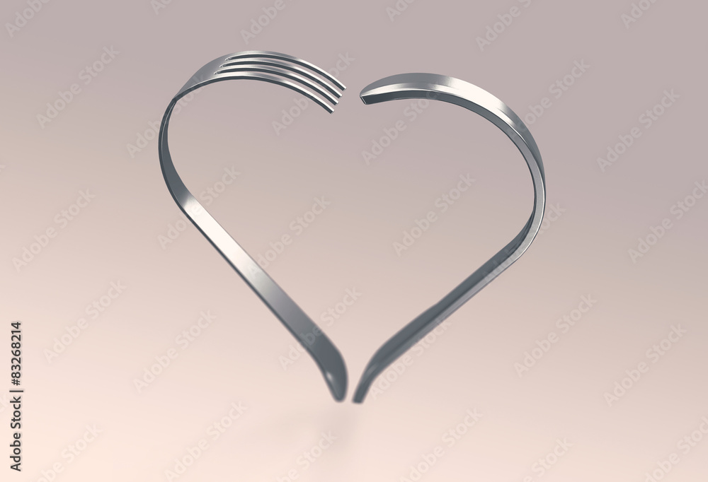 Forks and knife heart on gradient background Forks and knife heart on gradient background