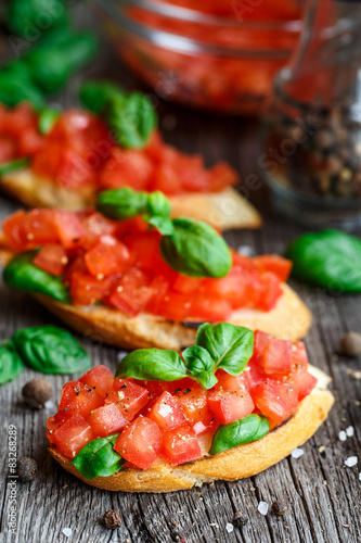 Tomato bruschetta with tomatoes and basil 