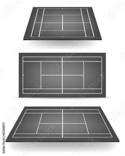 Set of black tennis courts with perspective