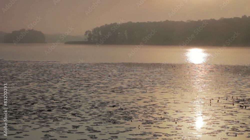 Morning fog on the lake with sunlight Morning fog on the lake with sunlight