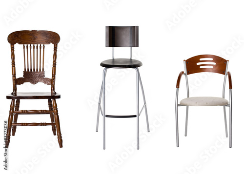 Assortment of chairs isolated of white background