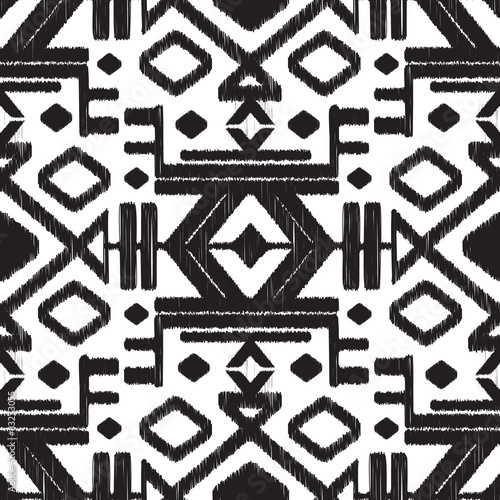 Vector abstract tribal black and white seamless pattern