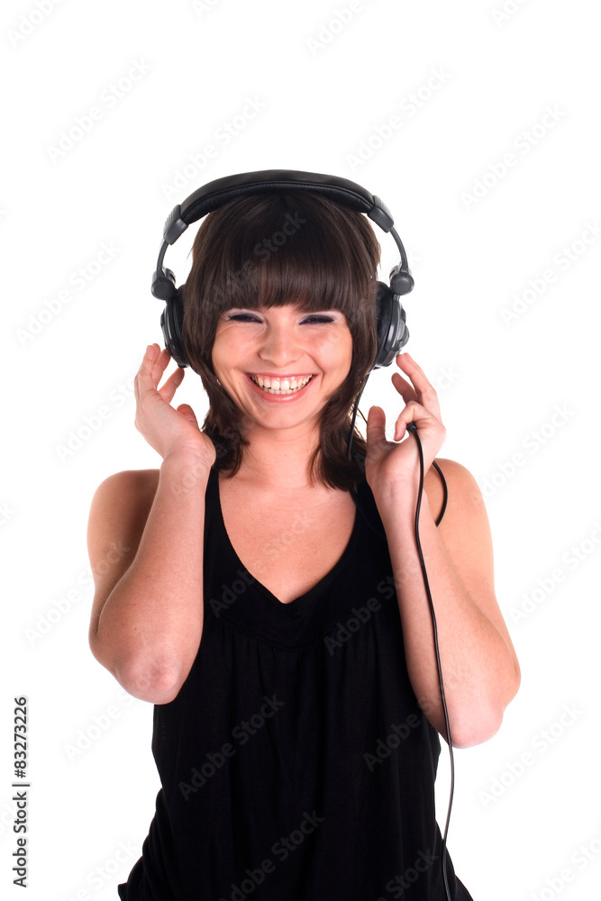 attractive woman with headphones on white background attractive woman with headphones on white background