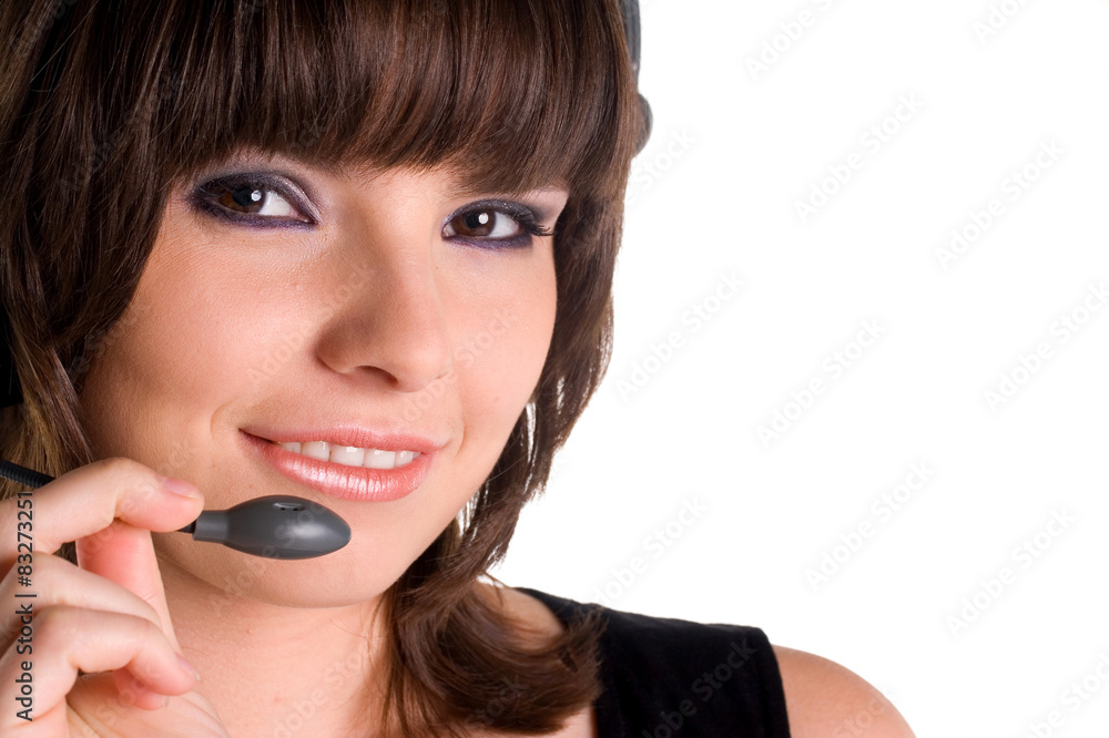 Portrait female customer representative with headset Portrait female customer representative with headset