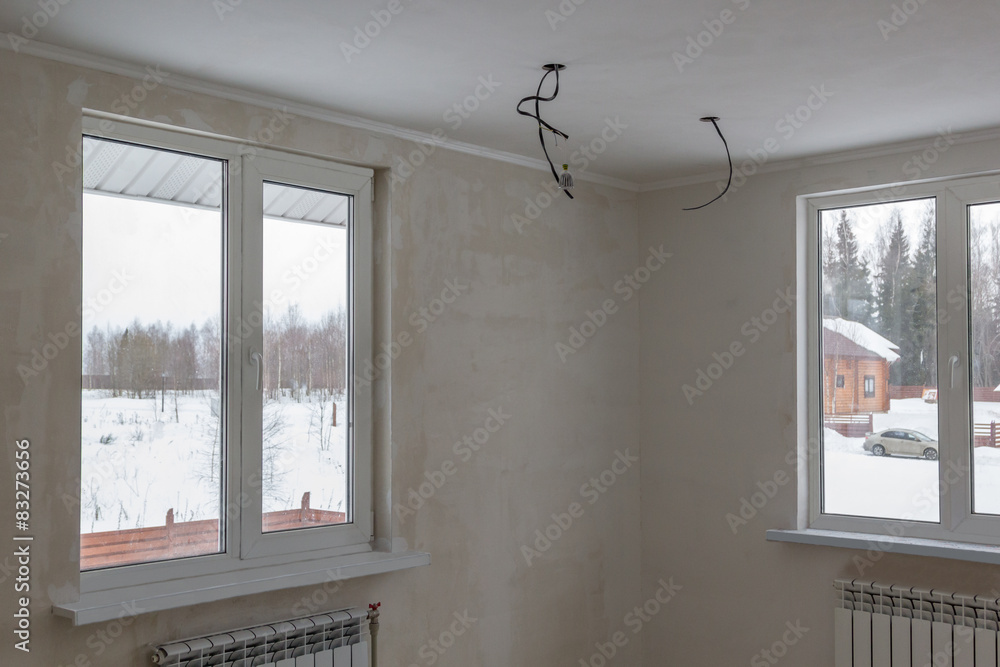 rough ground coat of room with two windows Stock Photo Adobe Stock