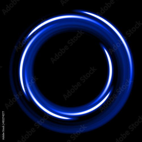 Blue neon shinig circle from fibers on black background