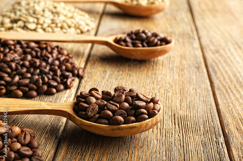 Coffee beans on wooden background