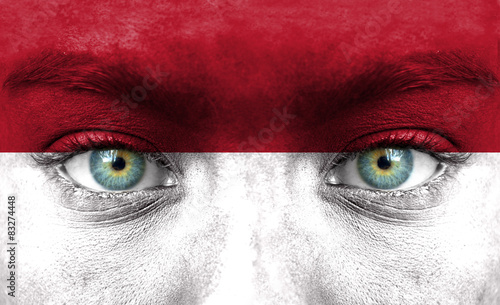 Human face painted with flag of Monaco