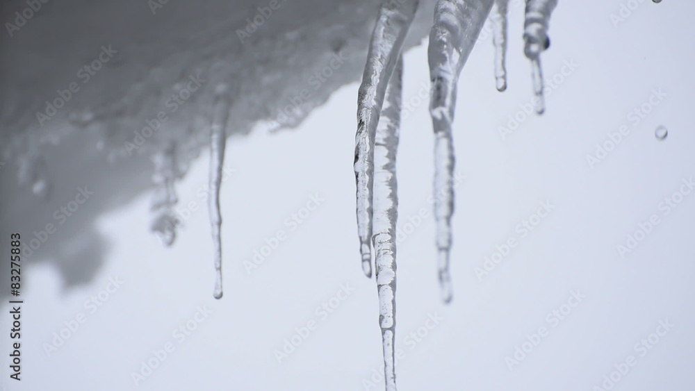 Icicles Slowly Melt in the Warm Weather, focus pull Icicles Slowly Melt in the Warm Weather, focus pull