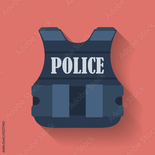 Icon of police flak jacket or bulletproof vest. Flat style