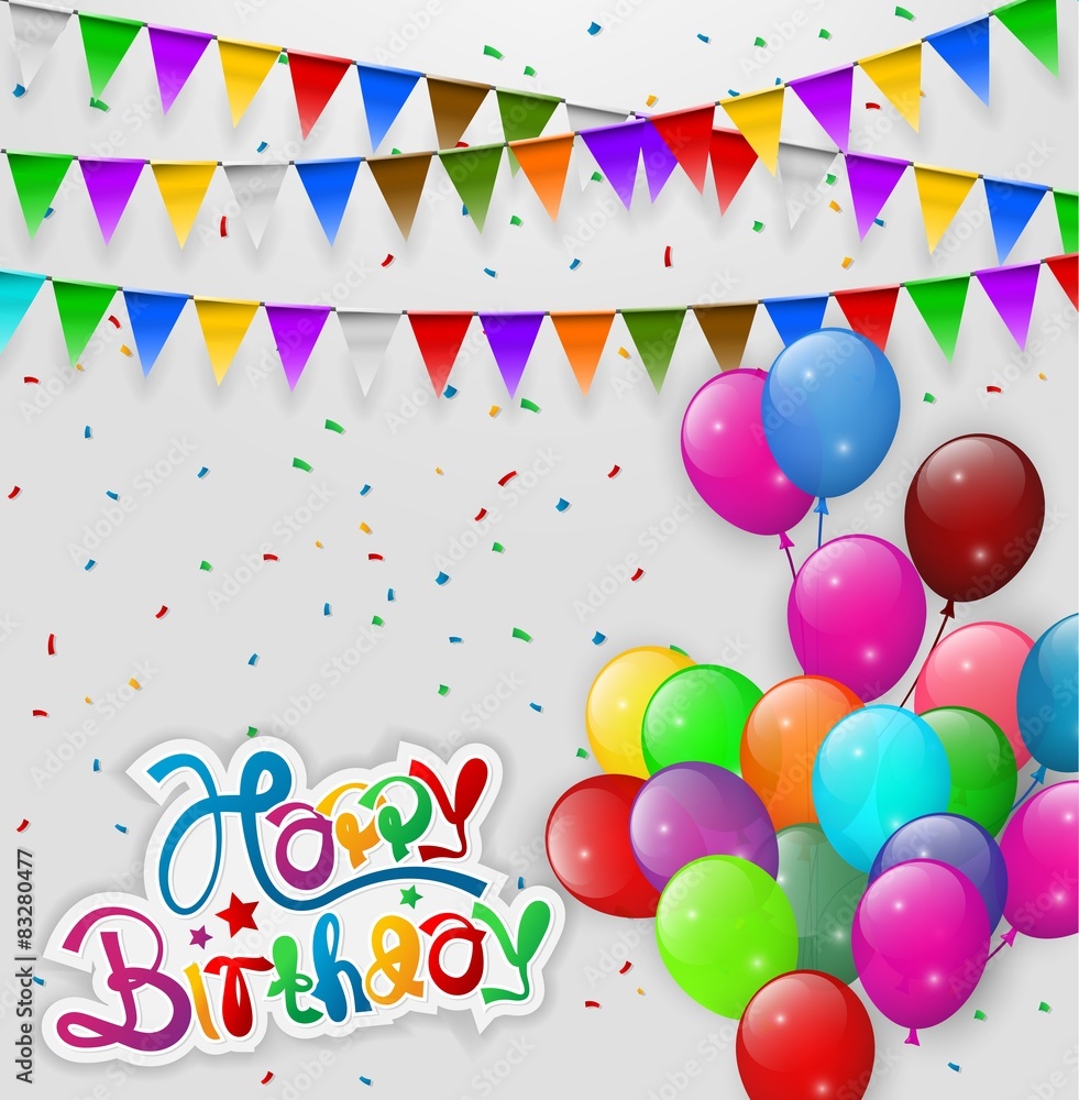 Happy Birthday Flags Party with Balloons, Vector Illustration Happy Birthday Flags Party with Balloons, Vector Illustration