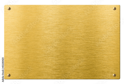 gold or brass metal plate with rivets isolated