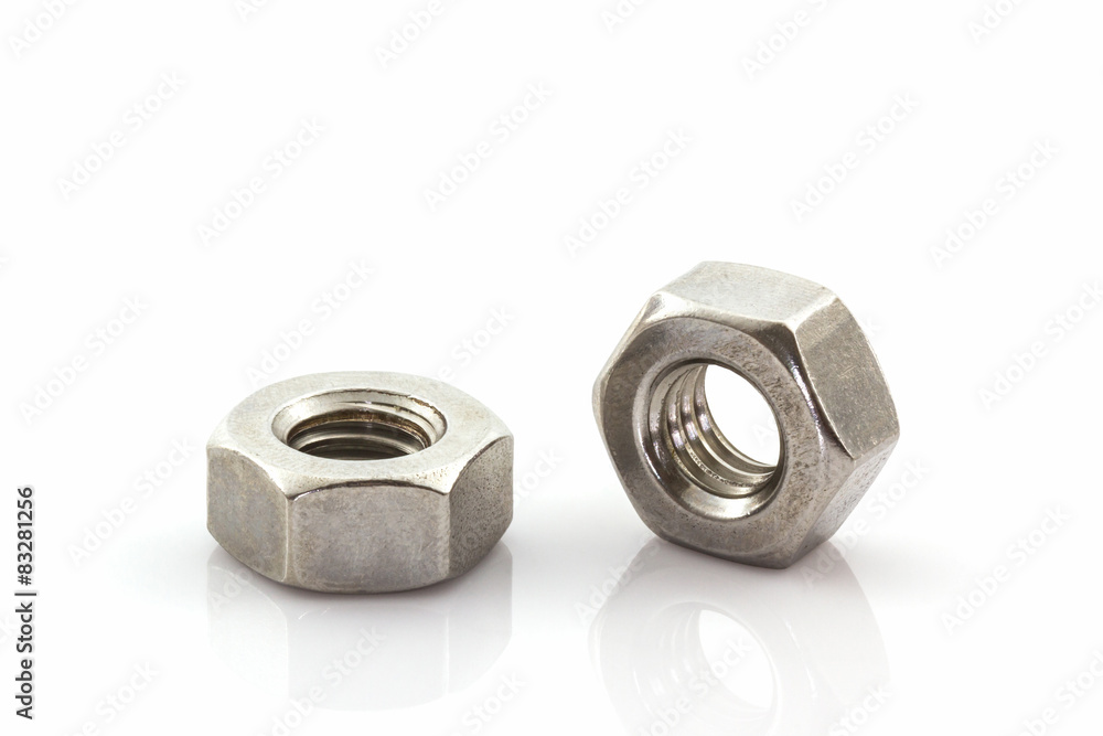 Metal nuts on white background. Metal nuts on white background.