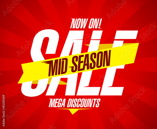 Mid season sale with ribbon and rays.
