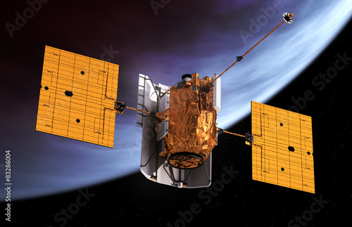 Fototapeta Naklejka Na Ścianę i Meble -  Interplanetary Space Station Orbiting Planet