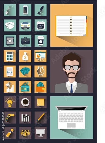 30 interesting business icons in the style of Flat.