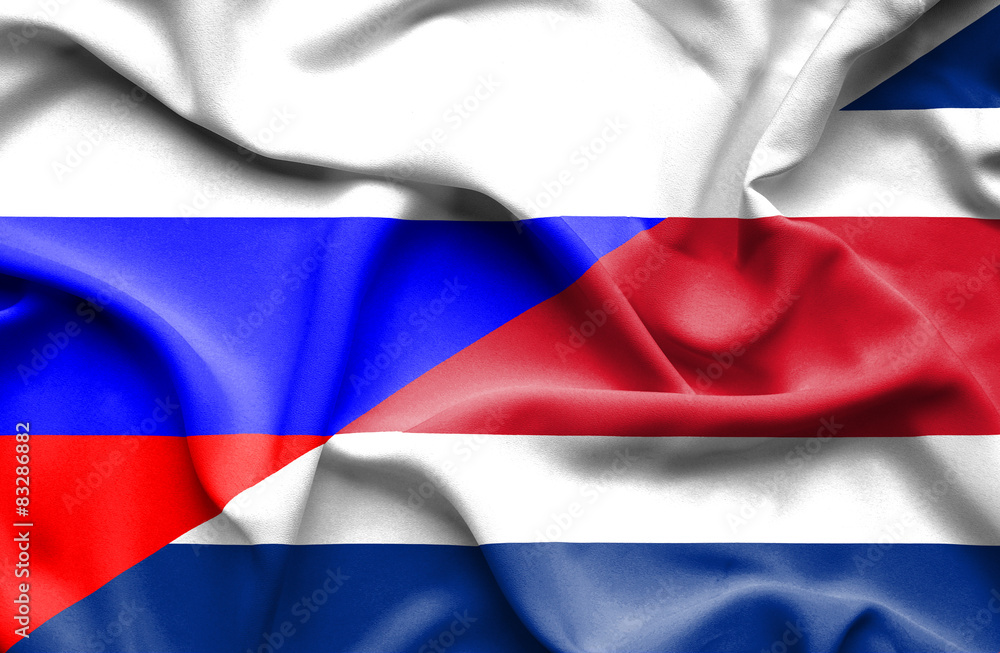 Fototapeta premium Waving flag of Costa Rica and Russia