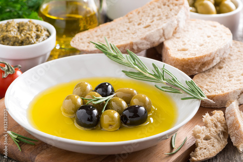 fresh olive oil and Italian snacks