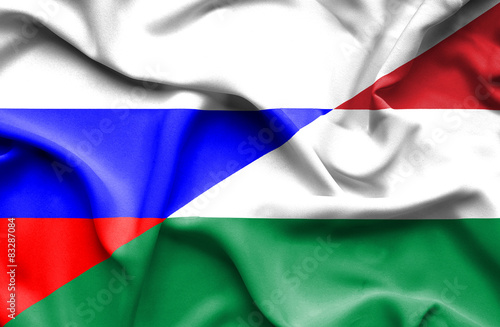 Waving flag of Hungary and Russia