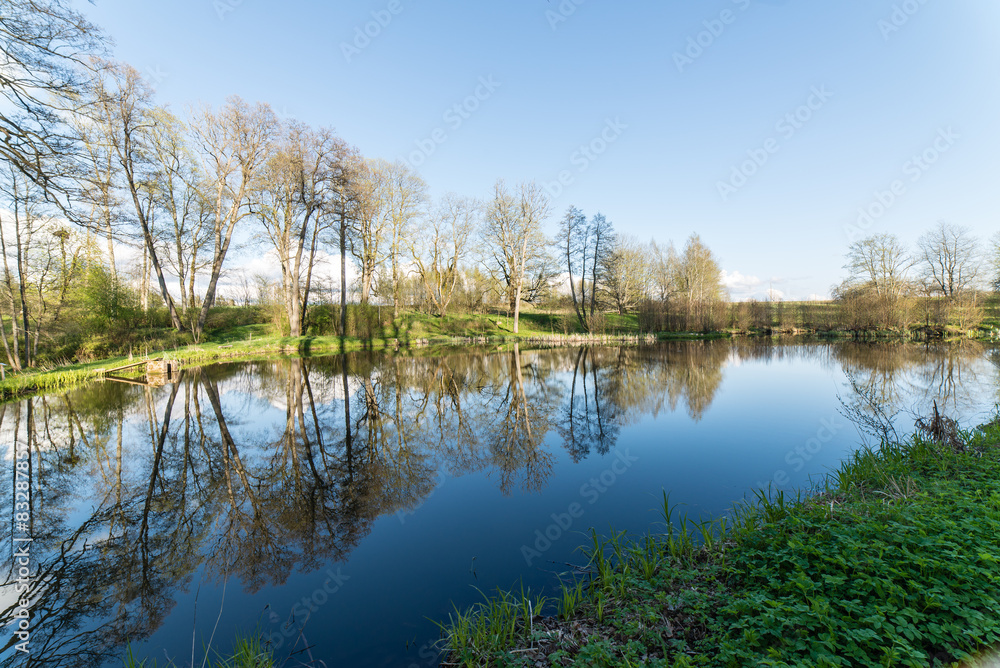scenic reflections of trees and clouds in water scenic reflections of trees and clouds in water