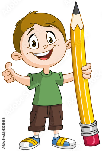 Boy holding big pencil