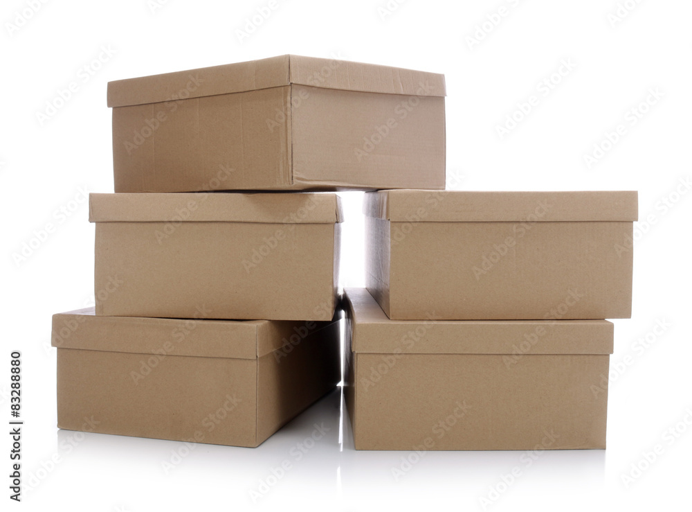 Stack of cardboard boxes for shoes - obrazy, fototapety, plakaty 